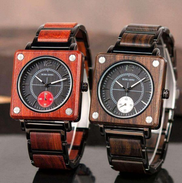 Reloj Cuadrado de MADERA Diseño elegante, comprar sin plástico, moda sostenible, original