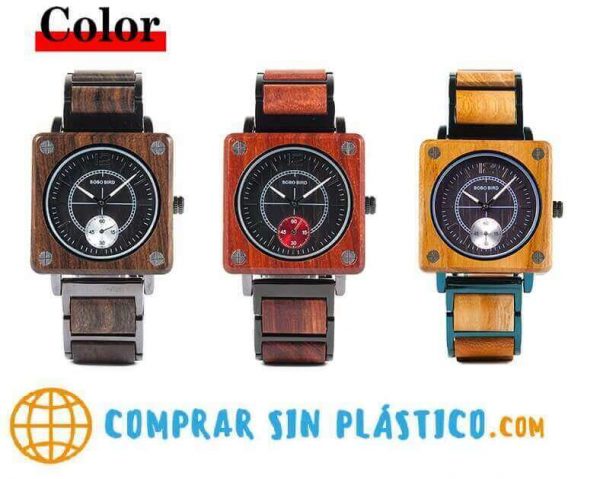 Reloj Cuadrado de MADERA Diseño elegante, comprar sin plástico, moda sostenible, 3 colores