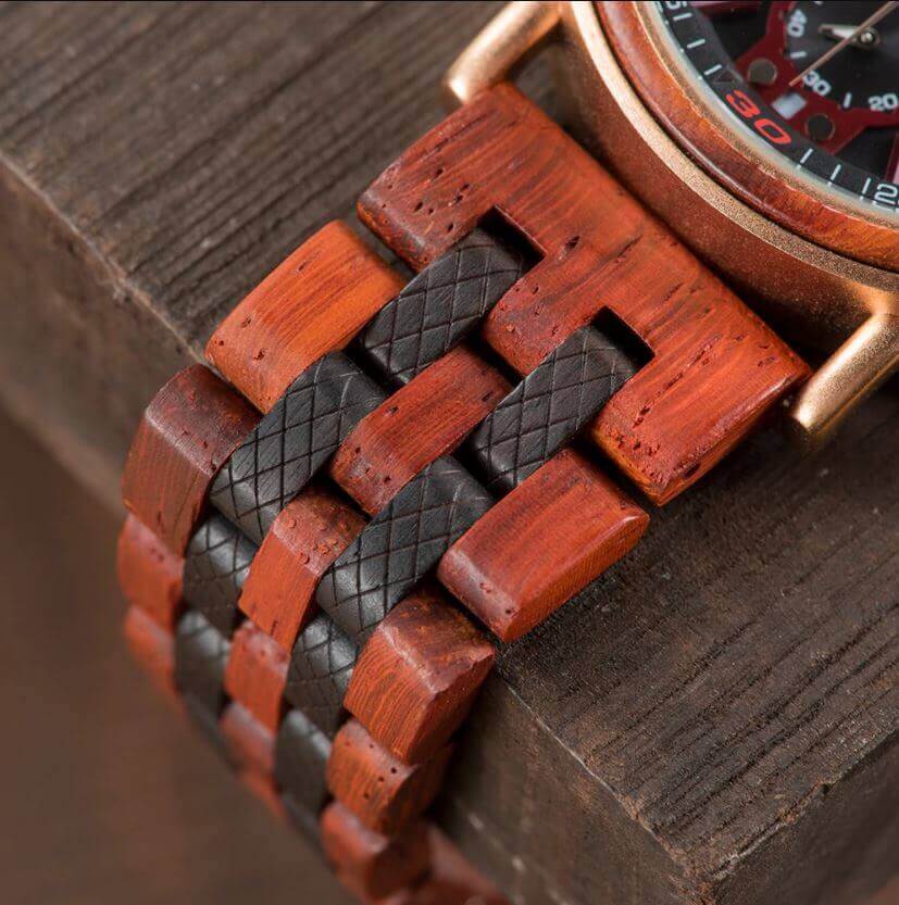 Reloj Militar MADERA Días, dial multifunción, comprar sin plástico, sin plástico, correa del reloj de madera