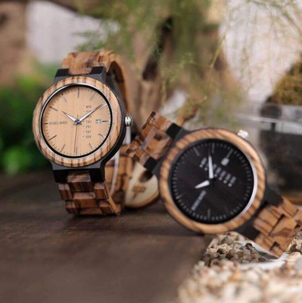 Reloj Moda de MADERA sostenible, sin plástico, natural, comprar sin plástico, mecanismo de cuarzo; modelo días de la semana