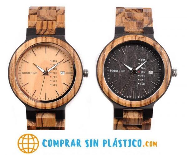Reloj Moda de MADERA sostenible, sin plástico, natural, comprar sin plástico, mecanismo de cuarzo; no tiene plástico