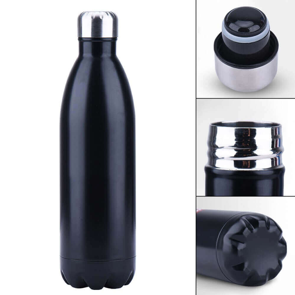 Botella de Agua METAL Doble Pared Colores, ecológica y sostenible, no contamina, Comprar SIN Plástico, modelo color negro