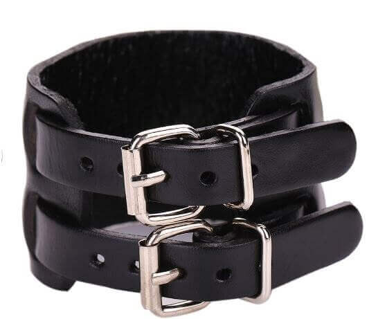Pulsera de Cuero 2 bandas, cuero genuíno, original y auténtico. Comprar sin plástico punk negro Pulsera de Cuero 2 bandas, cuero genuíno, original y auténtico. Comprar sin plástico color negro