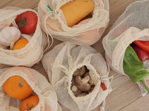 Bolsas de Malla de ALGODON Reutilizable Para la compra y uso diario, COMPRAR SIN PLÁSTICO, protege y cuida a los alimentos.