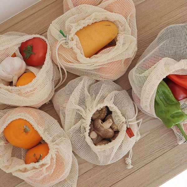 Bolsas de Malla de ALGODON Reutilizable Para la compra y uso diario, COMPRAR SIN PLÁSTICO, protege y cuida a los alimentos.