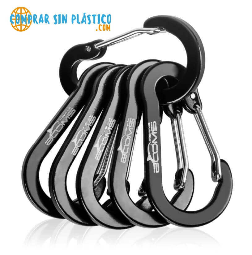 Mosquetones Aluminio Ganchos de Colores, comprar sin plástico, camping, viajes, aventura, recuerdos. Sostenible, resistente ecológico y reciclable